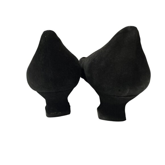 Stuart Weitzman Black Suede Leather Square Toe Kitten Heel Shoes Pumps XCross 8M - Picture 6 of 11